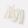 Cartoon Cute Rabbit Lace Strap Girl Baby Floral Breathable Cuffed Pants Two-Piece Set
