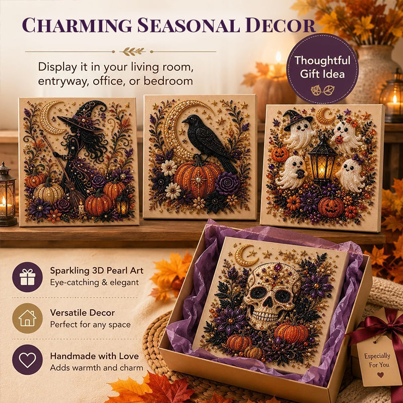 Spooky Ghost Diamond Art Kit, Halloween DIY Wall Decor for Adults & Beginners, Full Drill Gem Painting