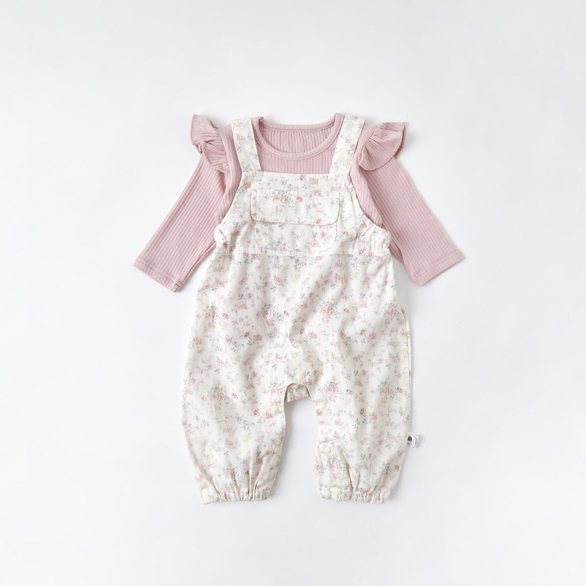 Floral Overalls Set with Bodysuit for Baby Girls, Autumn Fashion Two-Piece Outfit