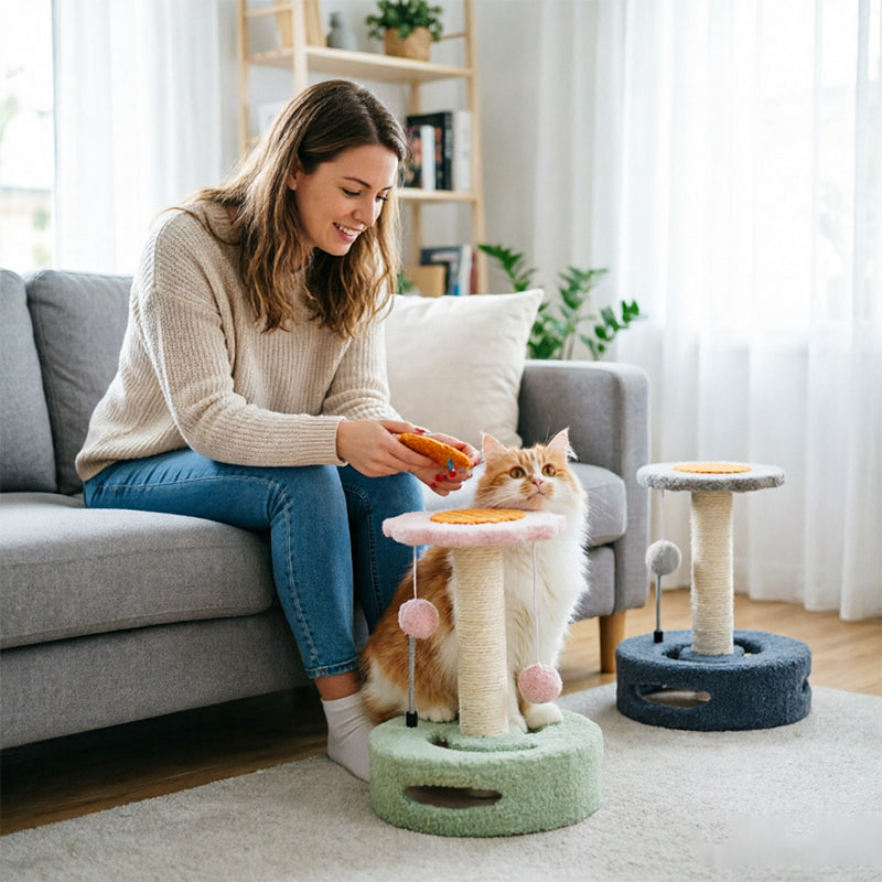 Sunflower Cat Tree – Small Cat Climbing Tower with Scratch Posts & Ball Toy