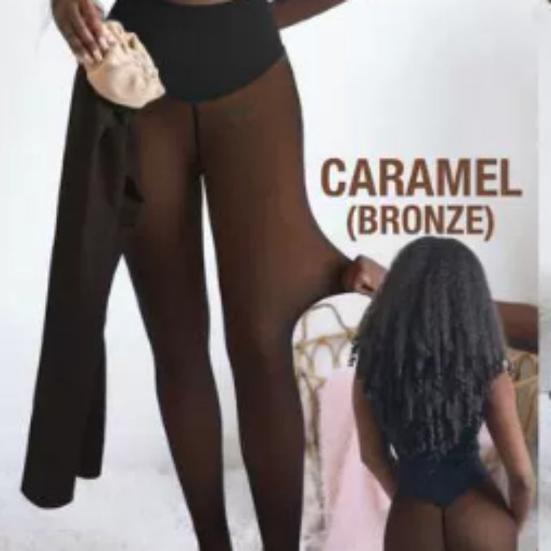 Sheer skin-tone base leggings integrated with fleece-lined tight one-crotch tights