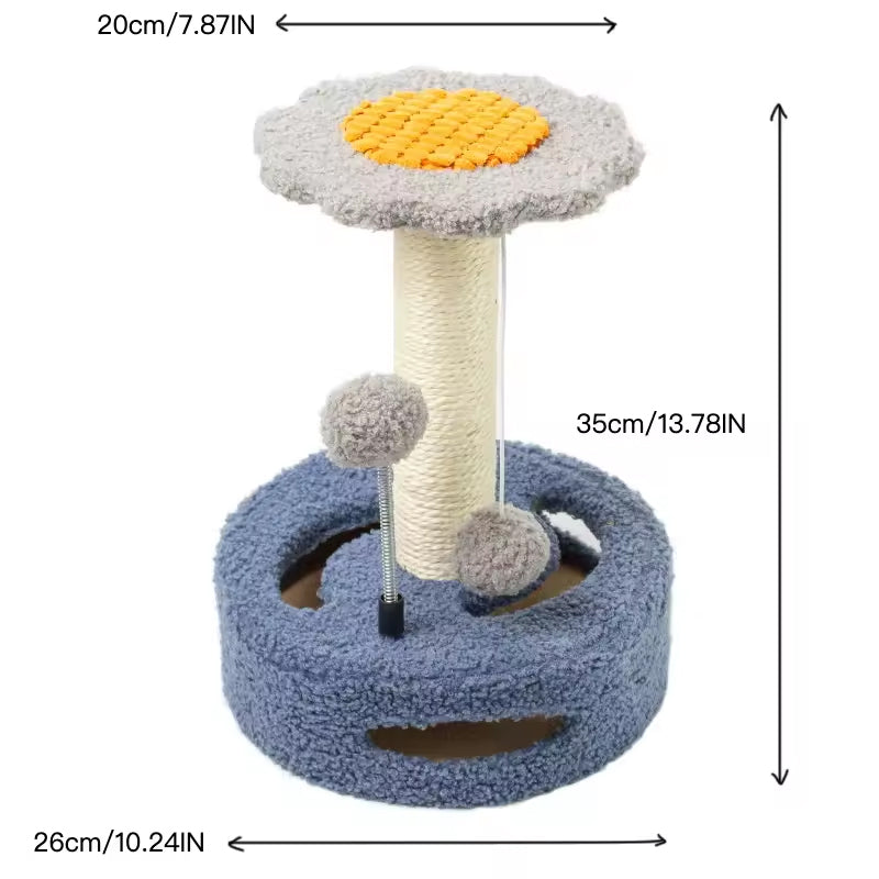 Sunflower Cat Tree – Small Cat Climbing Tower with Scratch Posts & Ball Toy