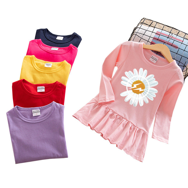 Girls' round neck cotton dress