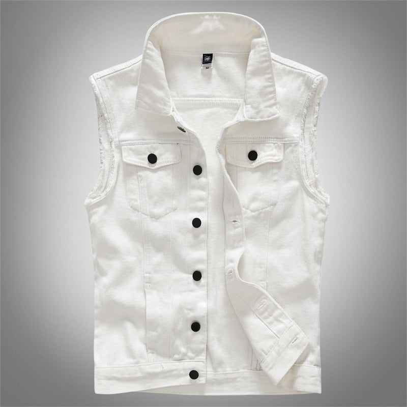 Slim Fit Trendy Men's White Denim Vest Denim Waistcoat Denim Sleeveless Top