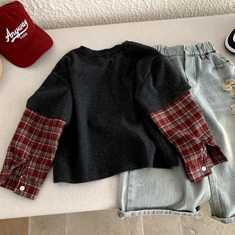 Versatile fake two-piece spliced hoodie