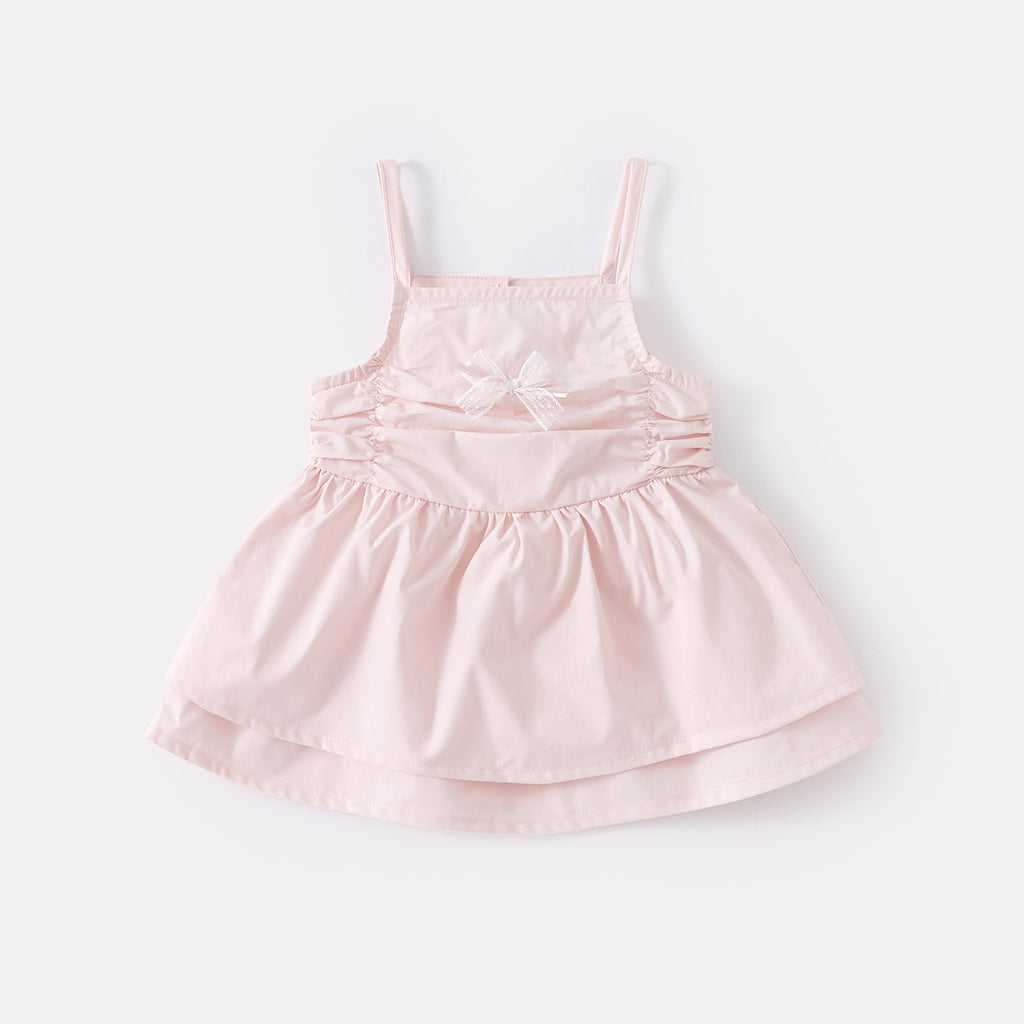 Cute Butterfly Knot Strap Top for Babies and Toddlers, Lightweight Casual Ruffled Wide-Leg Pants