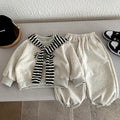 Children's striped shawl long sleeved top+versatile sweatpants casual sweatshirt set