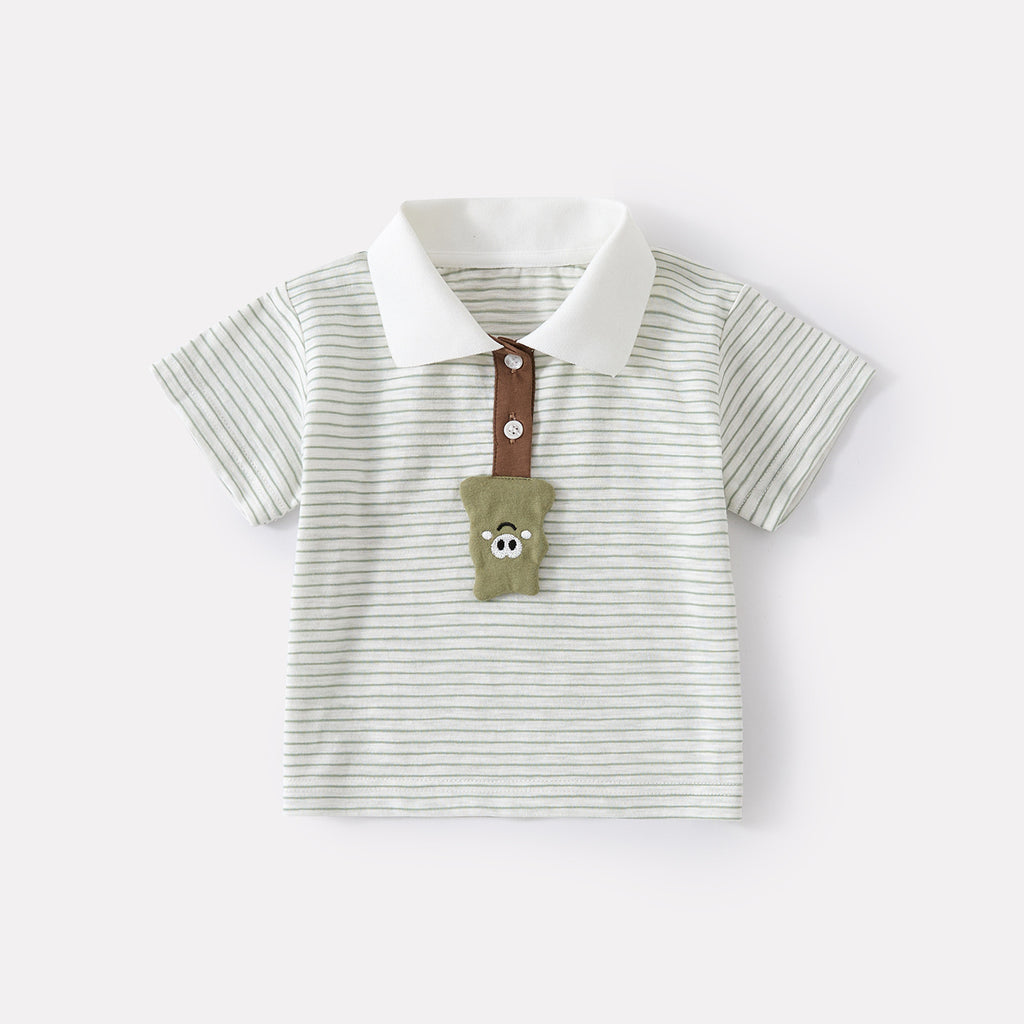 Stripe Polo Neck Short Sleeve Baby Casual Shorts Knit Two-Piece Set