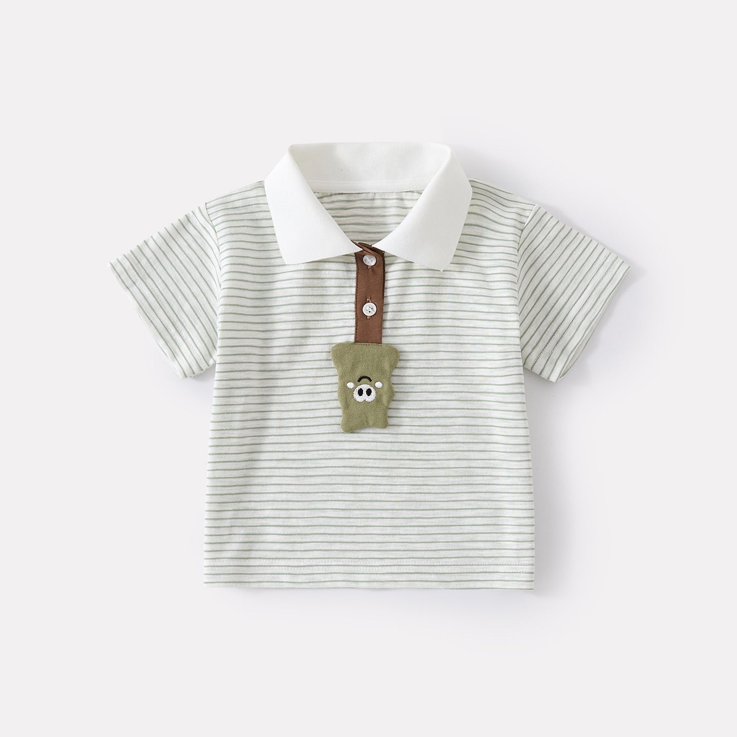 Stripe Polo Neck Short Sleeve Baby Casual Shorts Knit Two-Piece Set