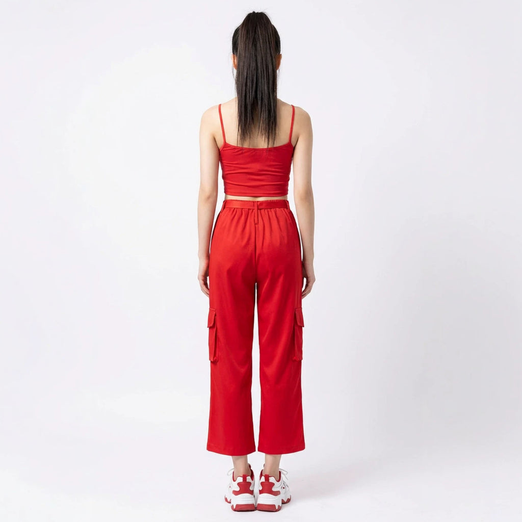 Red Trendy Jazz Hip-Hop Dance Performance Outfit, Girl Group Style Cheerleading Stage Costume Set