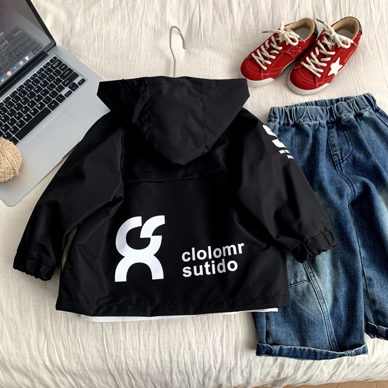 Children's windbreaker hooded spring and autumn hooded assault suit