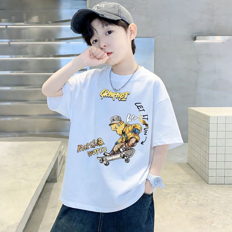 Casual Cotton Short Sleeve T-Shirt for Boys, Cartoon Print Top