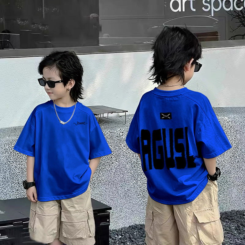 Casual Short Sleeve T-Shirt for Boys with Front and Back Print