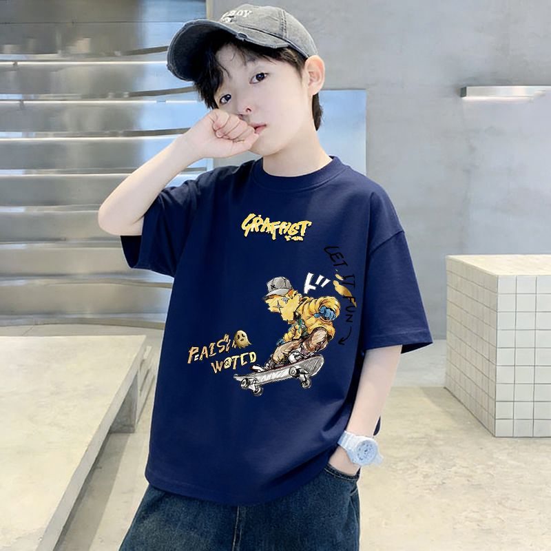 Casual Cotton Short Sleeve T-Shirt for Boys, Cartoon Print Top