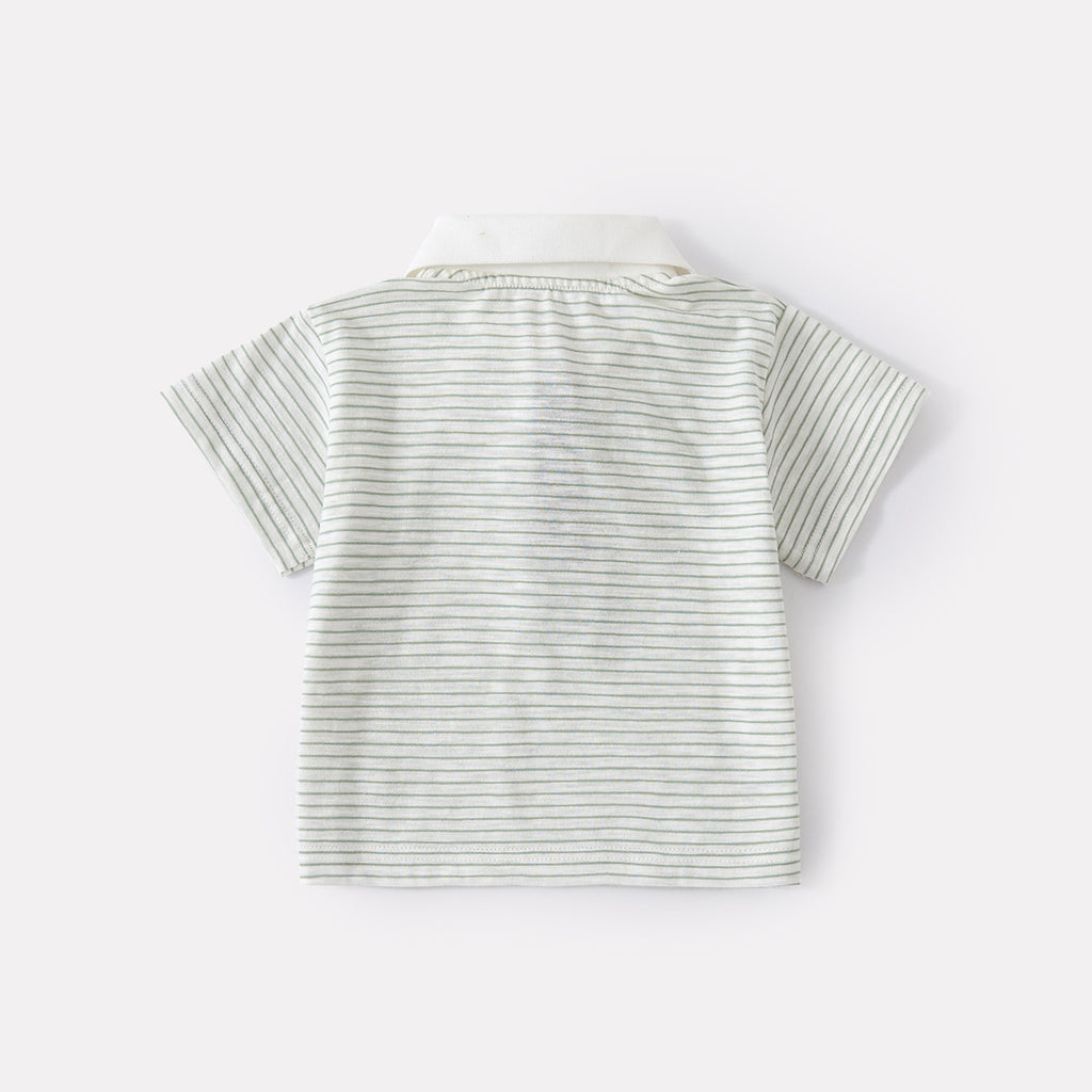 Stripe Polo Neck Short Sleeve Baby Casual Shorts Knit Two-Piece Set