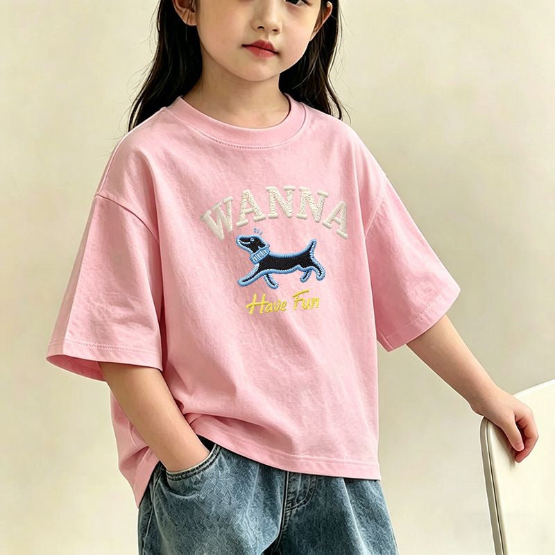 girls' short-sleeve T-shirt for medium and large kids