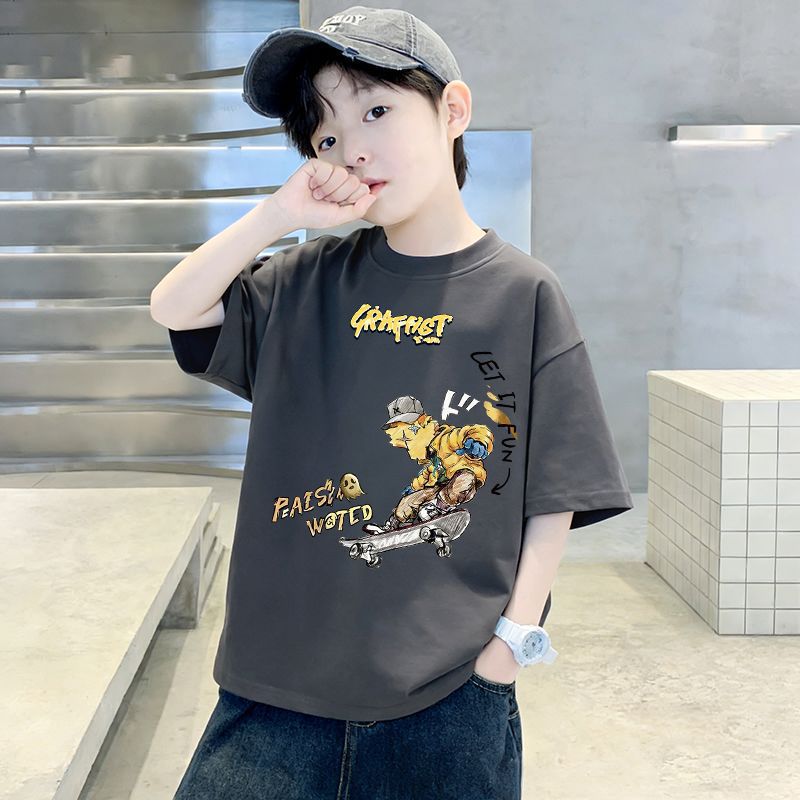 Casual Cotton Short Sleeve T-Shirt for Boys, Cartoon Print Top