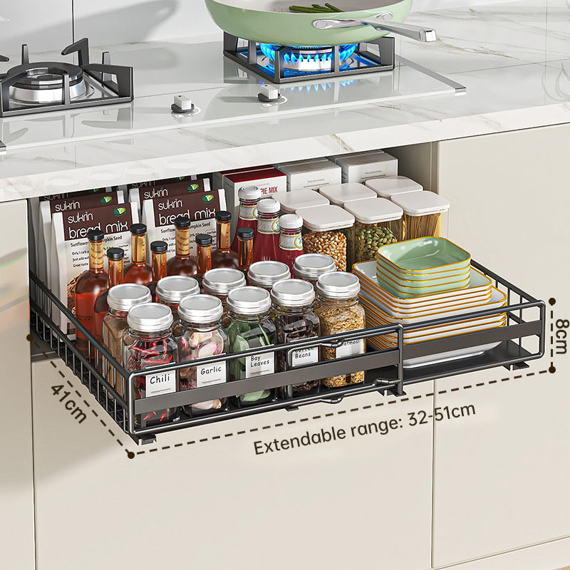 No Drill Pull Out Spice Rack - Adjustable Slide Out Shelf for Kitchen Cabinets (2 Pack)