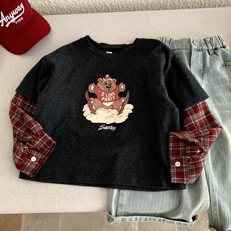 Versatile fake two-piece spliced hoodie