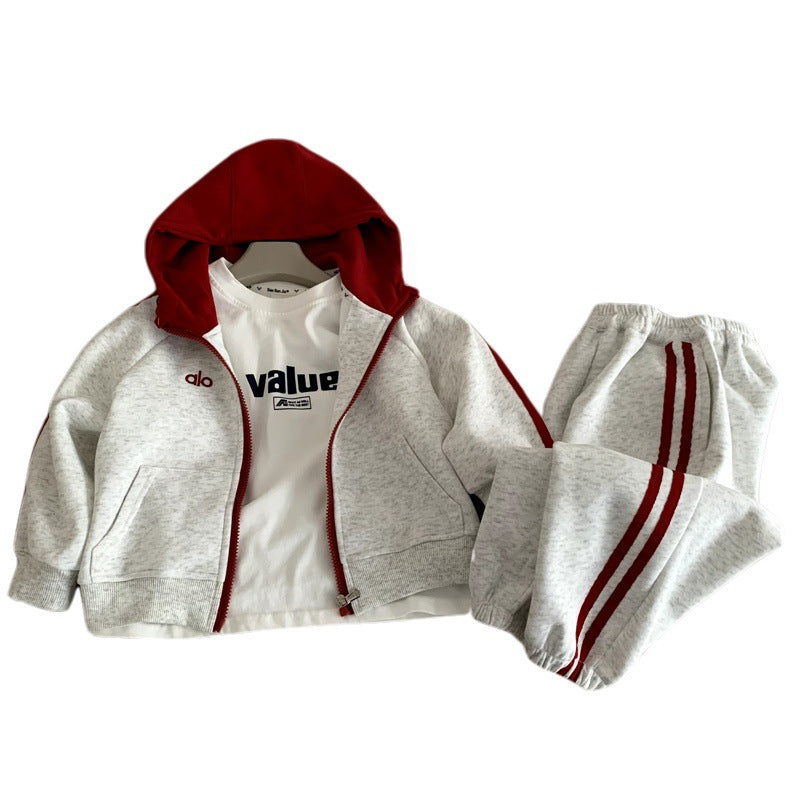 Boys' suit sports style hooded sweatshirt pants for spring and autumn wear