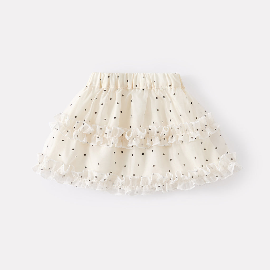 Bow Short Sleeve Summer Set, Sweet Polka Dot Tulle Skirt Two-Piece Outfit