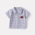 Infant and Toddler 3D Cartoon Checkered Short-Sleeve Shirt with Casual Lightweight Cargo Shorts Two-Piece Set