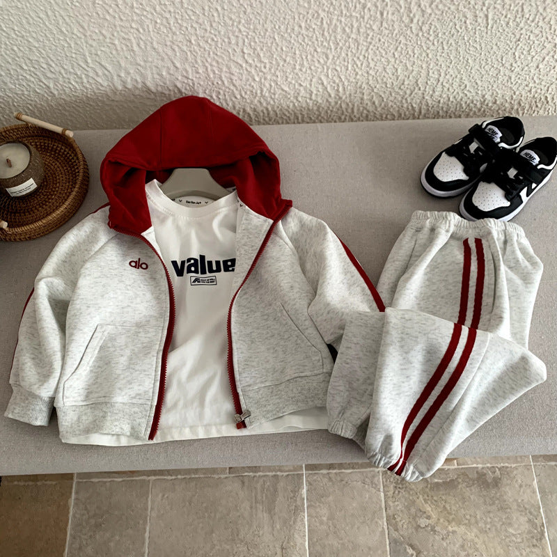 Boys' suit sports style hooded sweatshirt pants for spring and autumn wear