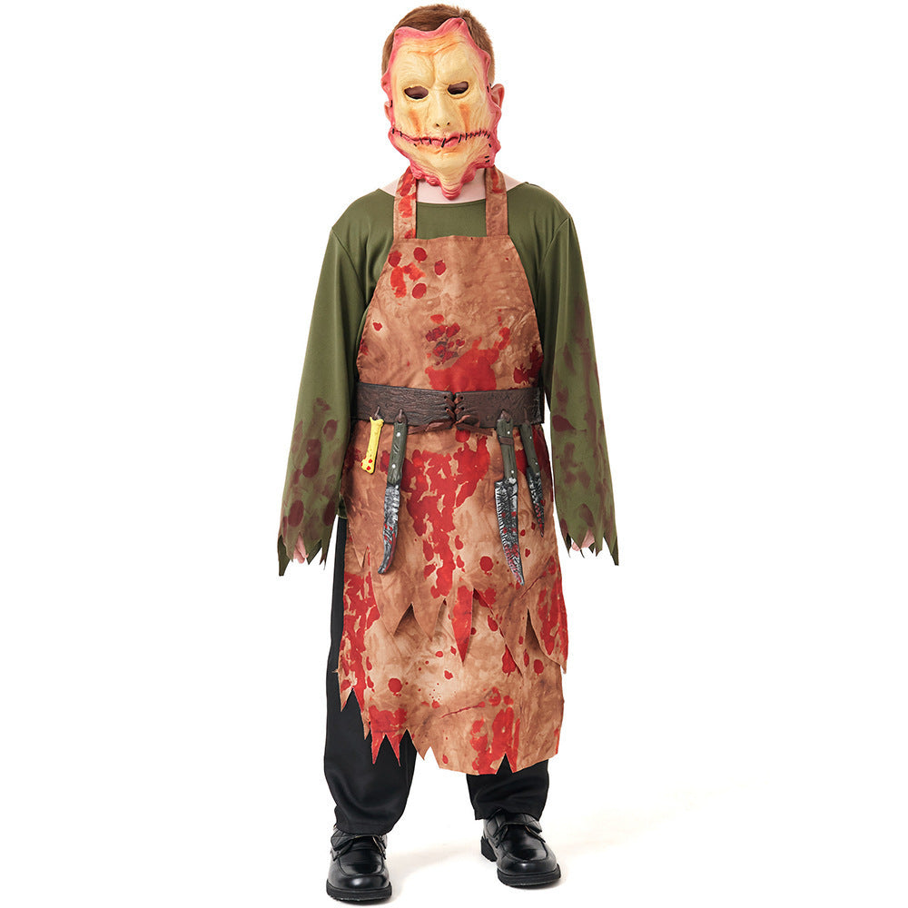 Halloween Zombie Costume Horror Chef with Mask Bloody Butcher Outfit