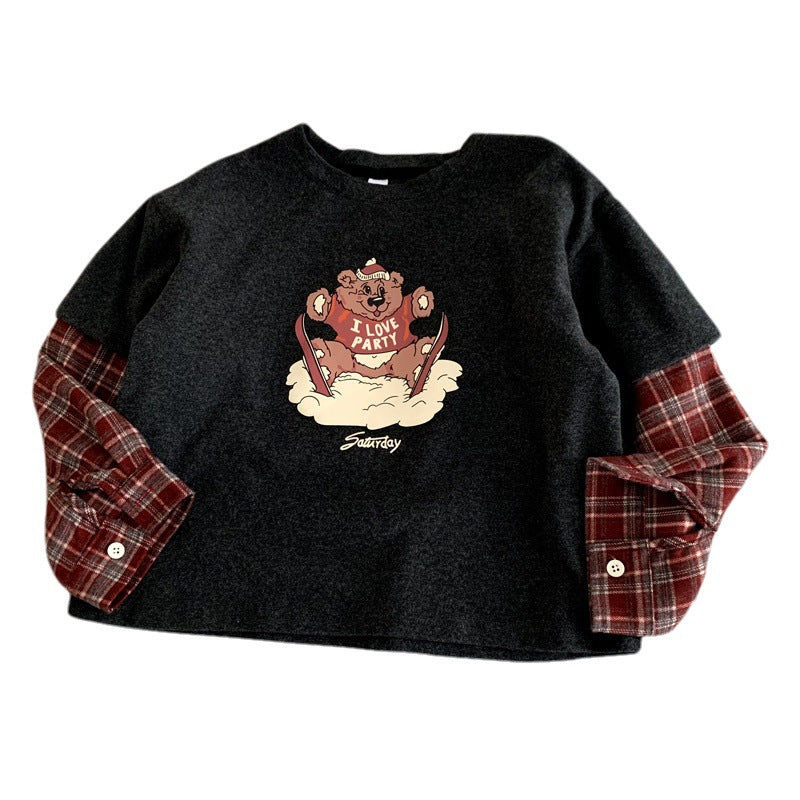 Versatile fake two-piece spliced hoodie