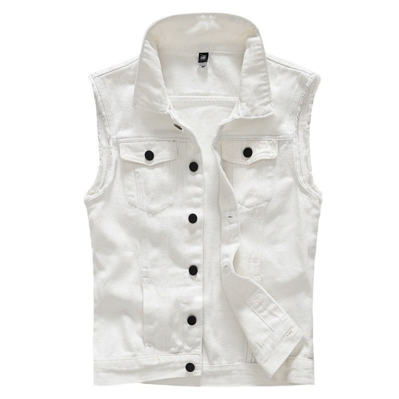 Slim Fit Trendy Men's White Denim Vest Denim Waistcoat Denim Sleeveless Top
