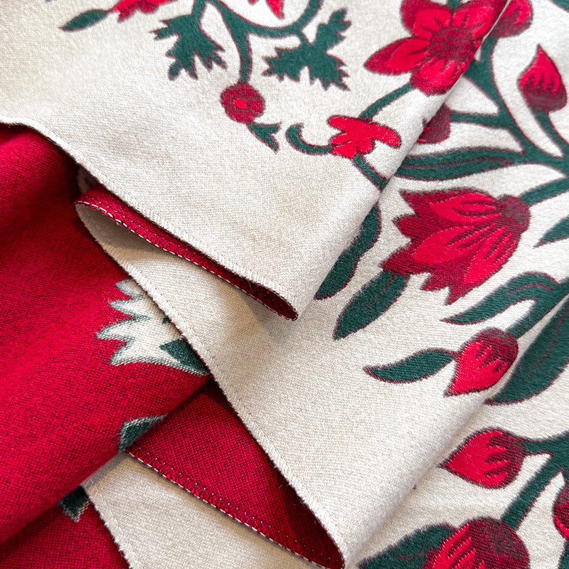185x65cm Vintage Floral Faux Cashmere Scarf for Women, Thick Warm Neck Wrap