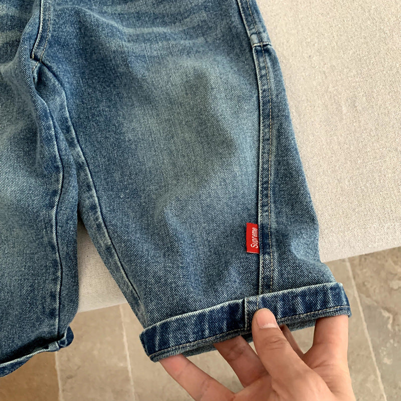 Children's retro distressed casual washed wide leg loose pants