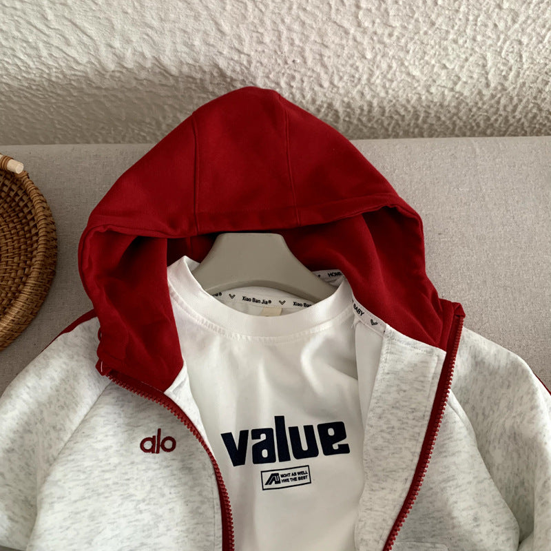 Boys' suit sports style hooded sweatshirt pants for spring and autumn wear