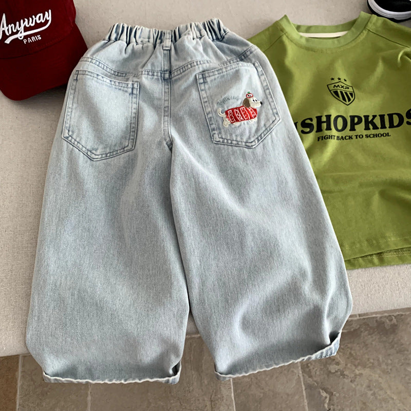 Cowboy curved knife wide leg embroidered girls' pants
