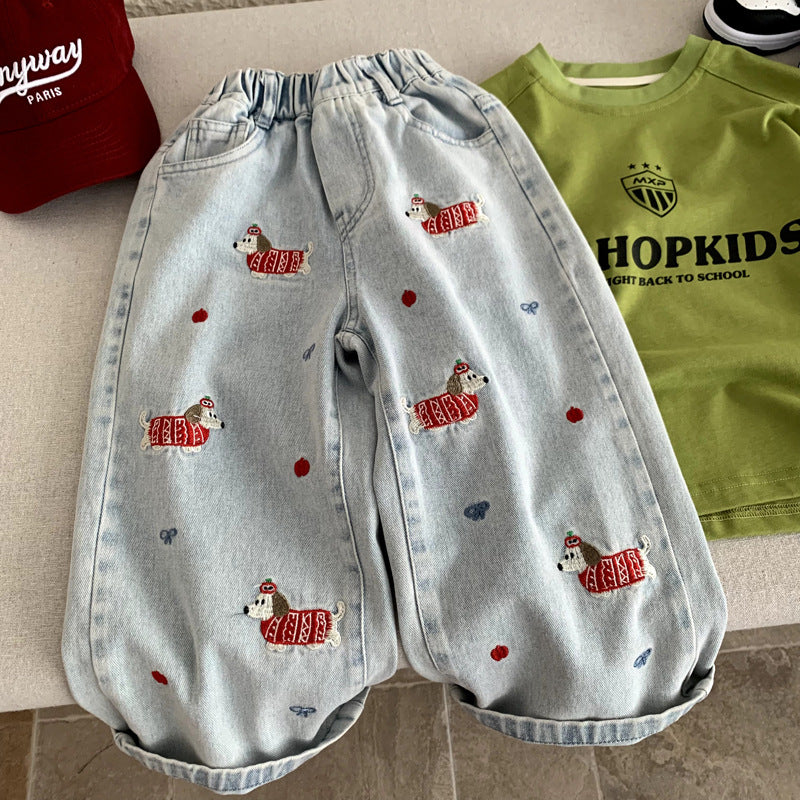 Cowboy curved knife wide leg embroidered girls' pants