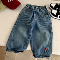 Children's retro distressed casual washed wide leg loose pants