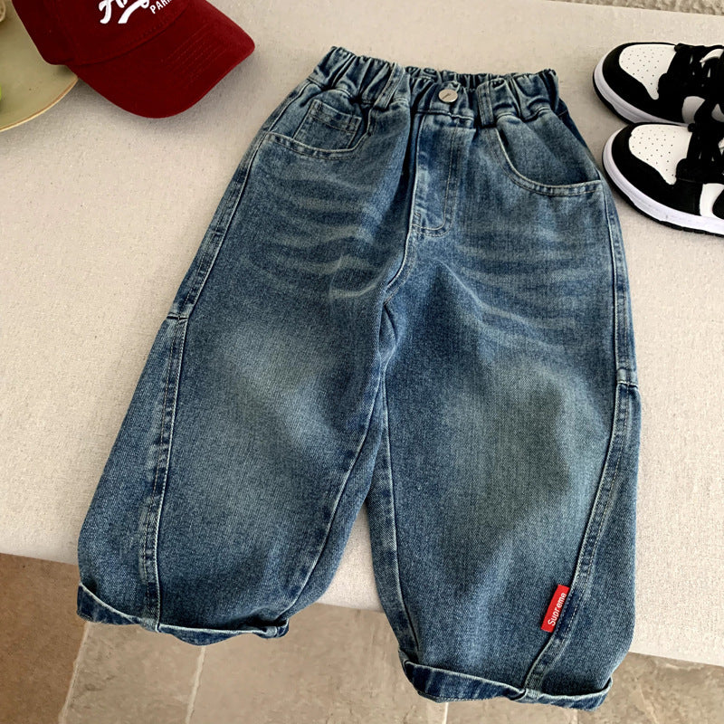 Children's retro distressed casual washed wide leg loose pants