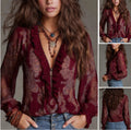 Romantic Boho Deep V-Neck Paisley Ruffle Chiffon Shirt