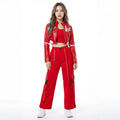 Red Trendy Jazz Hip-Hop Dance Performance Outfit, Girl Group Style Cheerleading Stage Costume Set