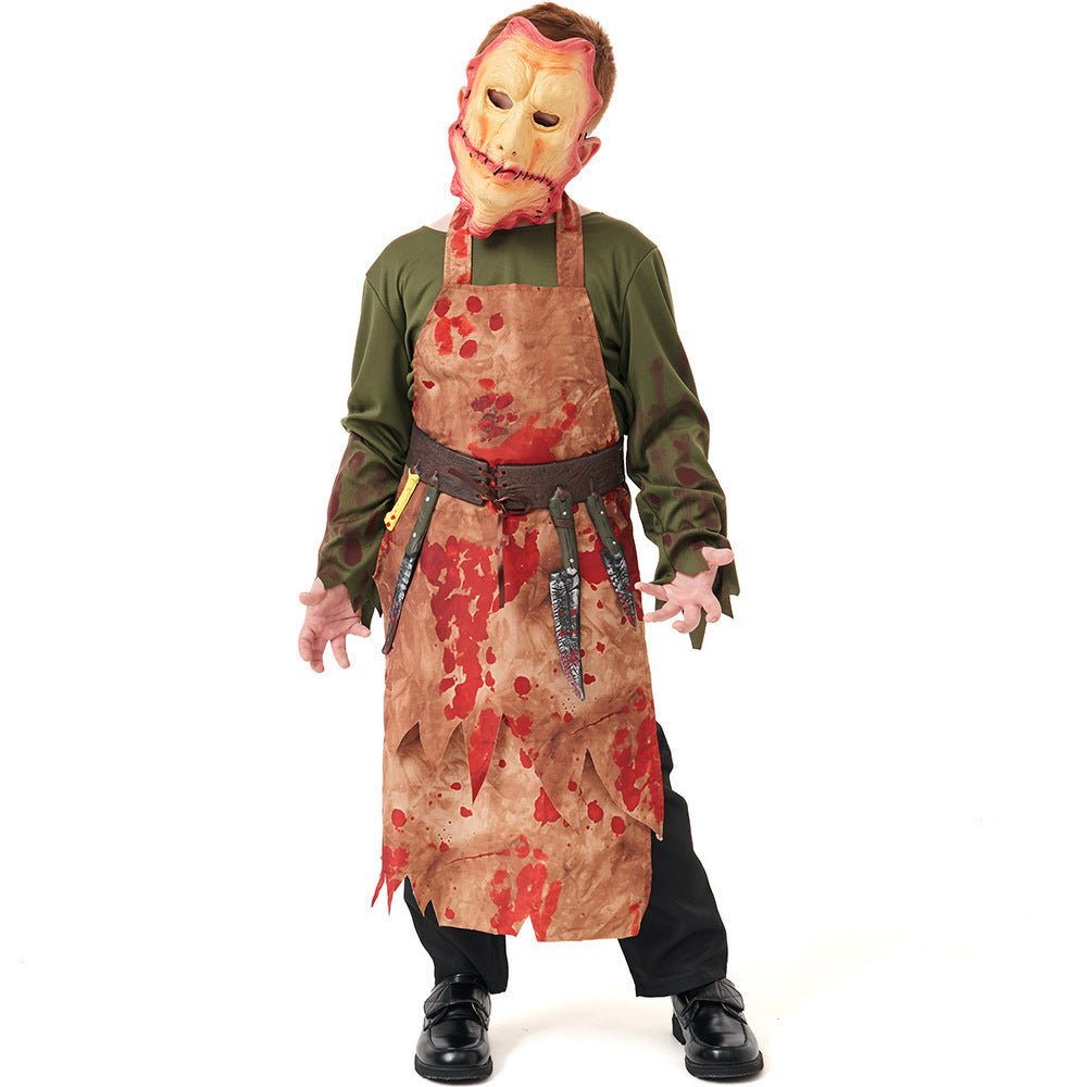 Halloween Zombie Costume Horror Chef with Mask Bloody Butcher Outfit