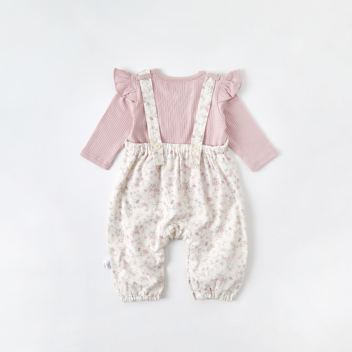 Floral Overalls Set with Bodysuit for Baby Girls, Autumn Fashion Two-Piece Outfit