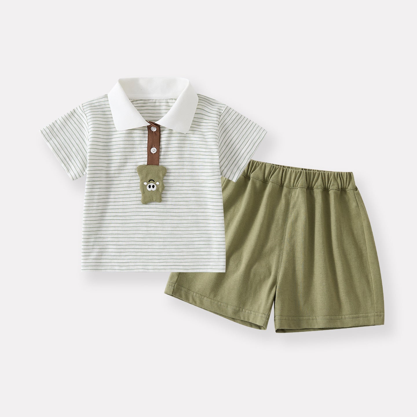Stripe Polo Neck Short Sleeve Baby Casual Shorts Knit Two-Piece Set