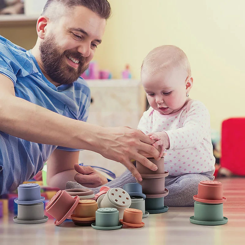 Baby Silicone Hourglass Stacking Cup Montessori Educational Toy Intelligence Gift Toys Stacking Ring Tower Toy Infant Bath Play