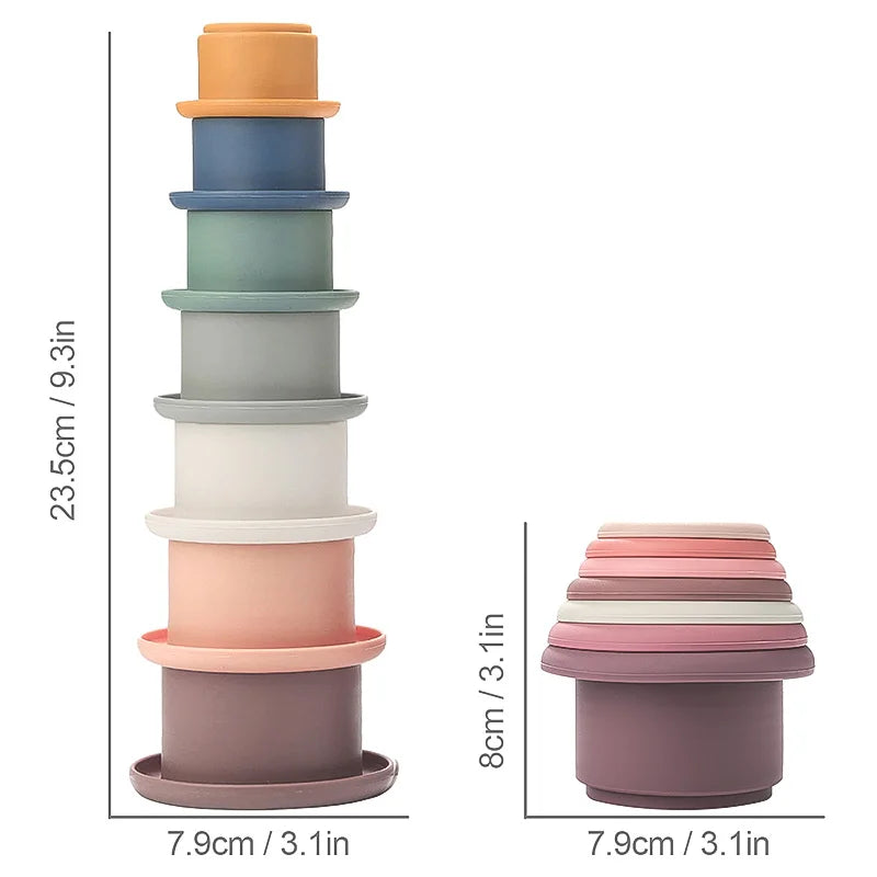 Baby Silicone Hourglass Stacking Cup Montessori Educational Toy Intelligence Gift Toys Stacking Ring Tower Toy Infant Bath Play