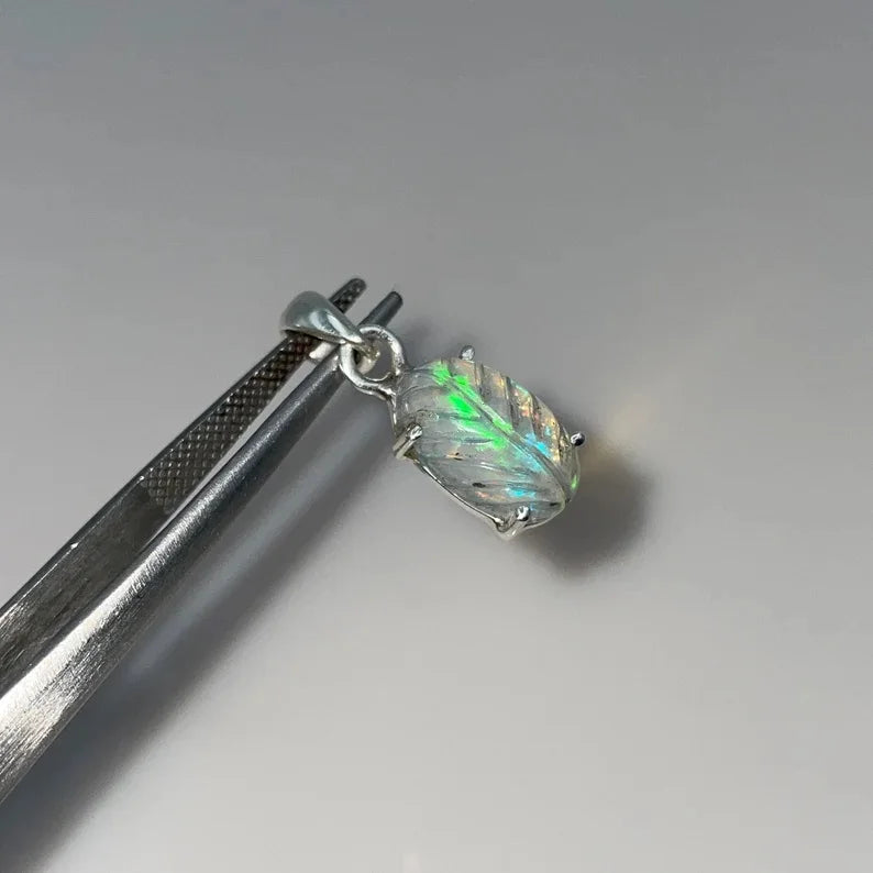 Ethiopian Natural Opal Vintage Imitation Pearl Multi Fire Carving Handcrafted Silver Plated Link Chain Pendant Dad's Gift