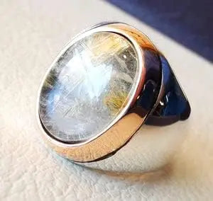 Wholesale Men Ring New Arrival Natural Golden Rutile Gemstone Arabic Design Ottoman Style Ring Jewelry 925 Sterling Silver Ring