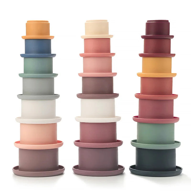 Baby Silicone Hourglass Stacking Cup Montessori Educational Toy Intelligence Gift Toys Stacking Ring Tower Toy Infant Bath Play