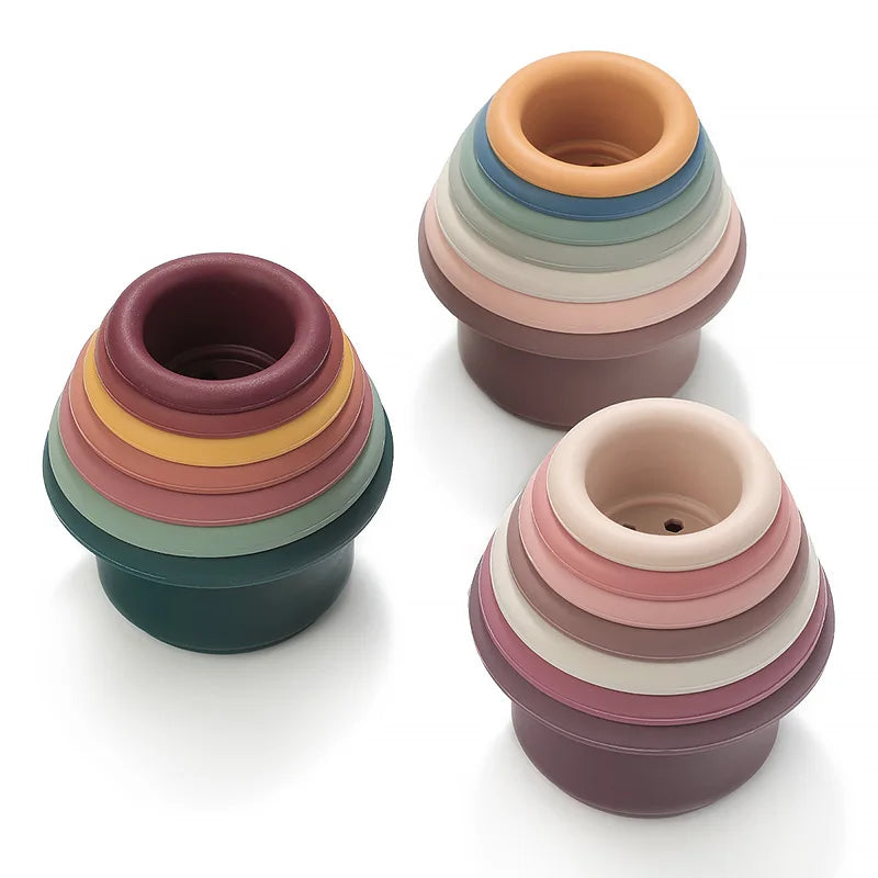 Baby Silicone Hourglass Stacking Cup Montessori Educational Toy Intelligence Gift Toys Stacking Ring Tower Toy Infant Bath Play