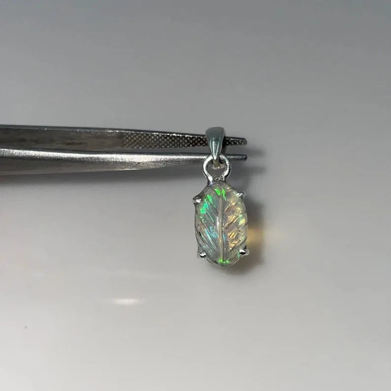 Ethiopian Natural Opal Vintage Imitation Pearl Multi Fire Carving Handcrafted Silver Plated Link Chain Pendant Dad's Gift