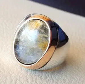 Wholesale Men Ring New Arrival Natural Golden Rutile Gemstone Arabic Design Ottoman Style Ring Jewelry 925 Sterling Silver Ring